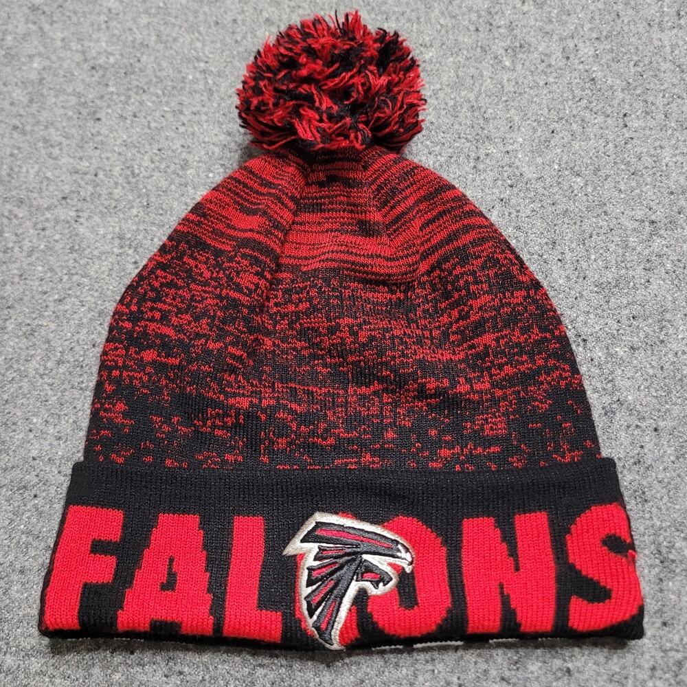 Atlanta Falcons Pom Beanie Cap Hat Mens Red Black Knit Cuffed Winter Embroidered